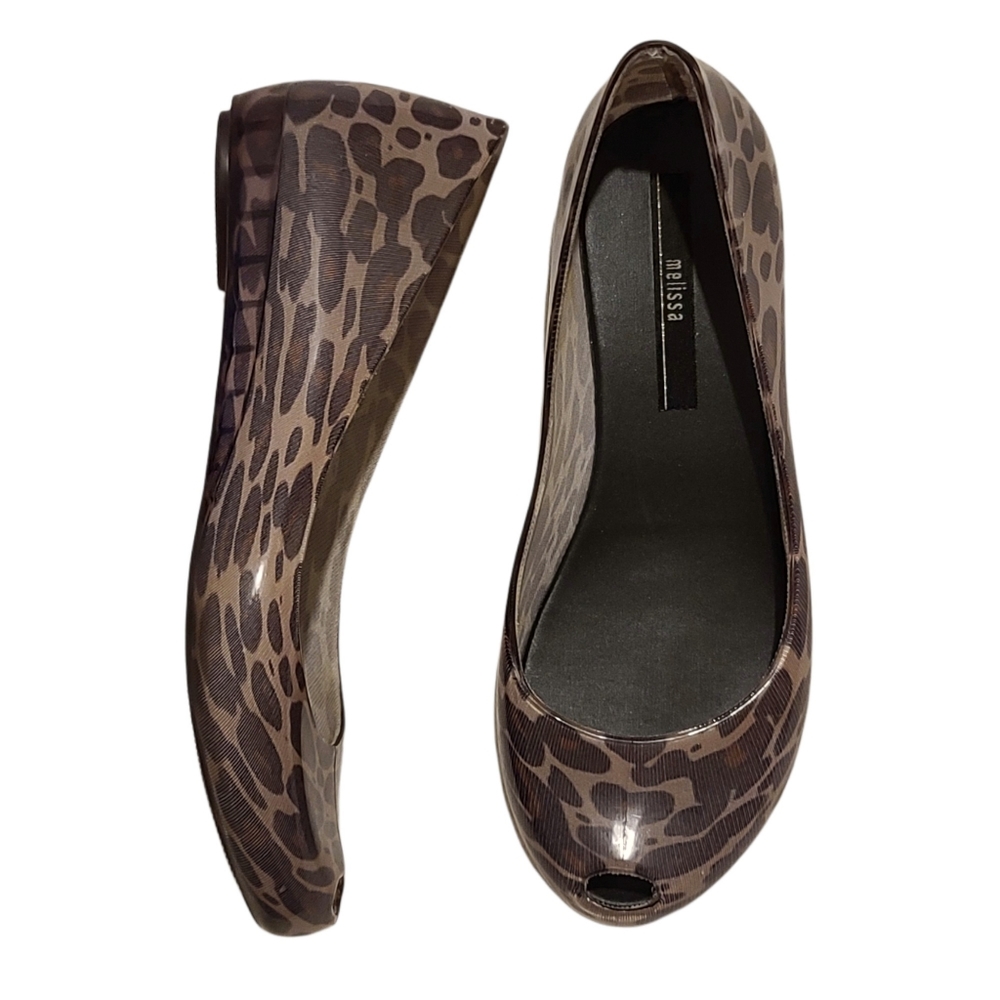 Melissa | Slip on pvc round toe peep toe Leopard Print ballerina flats Size 5